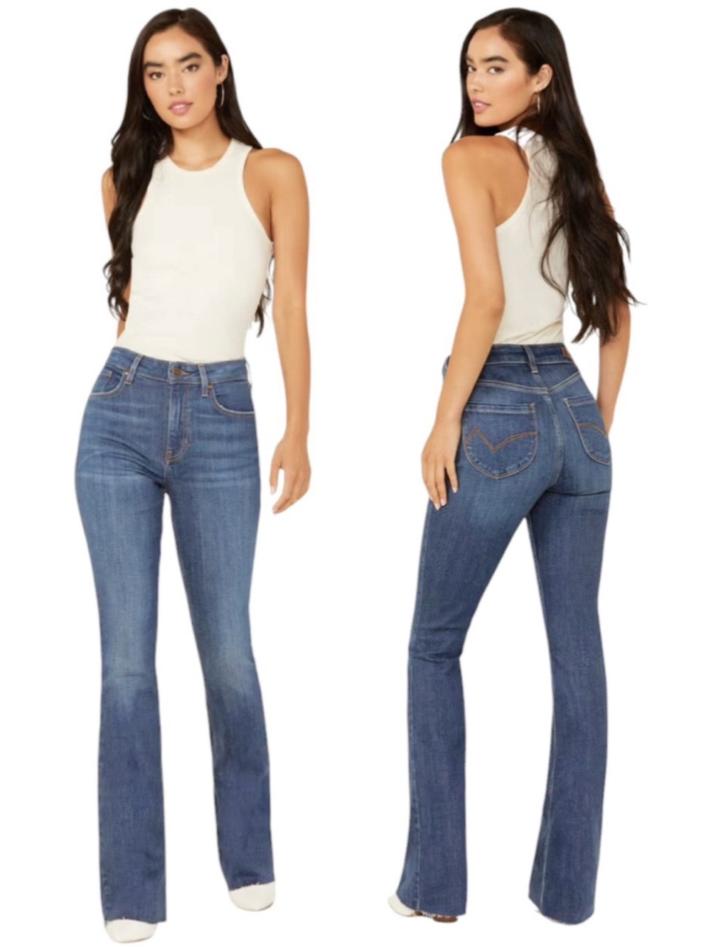 Cleo + Wolf High Rise bootcut western flare medium wash flare jeans waist 28”